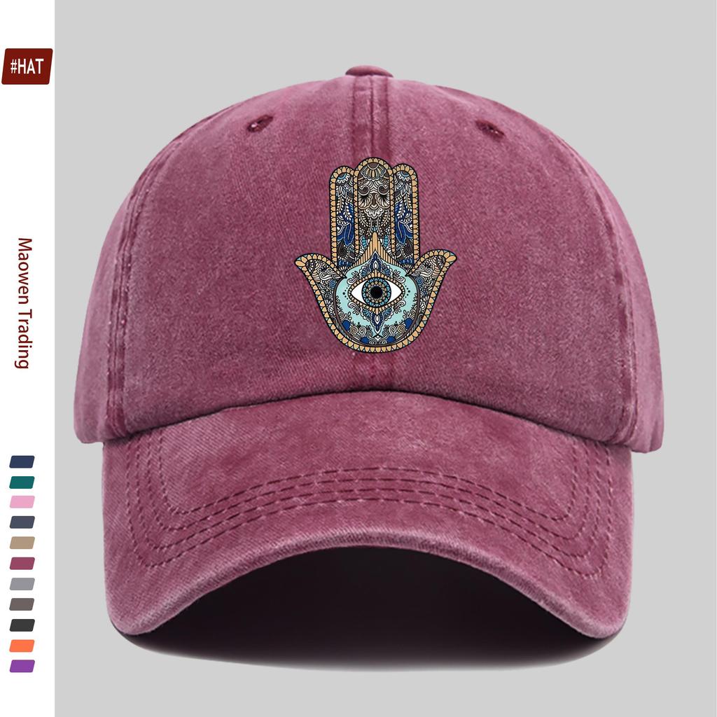Pc Bohemian Style Sun Hat with Intricate Hamsa Hand and Eye Print Design Travel and Party Decorative Hat Available In Multipl