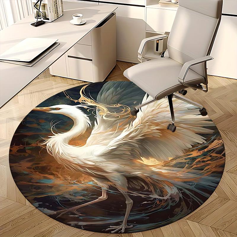1pc Fantasy Crane Round Carpet Anime Design Office Chair Mat, Non Slip Rug for Home Decor