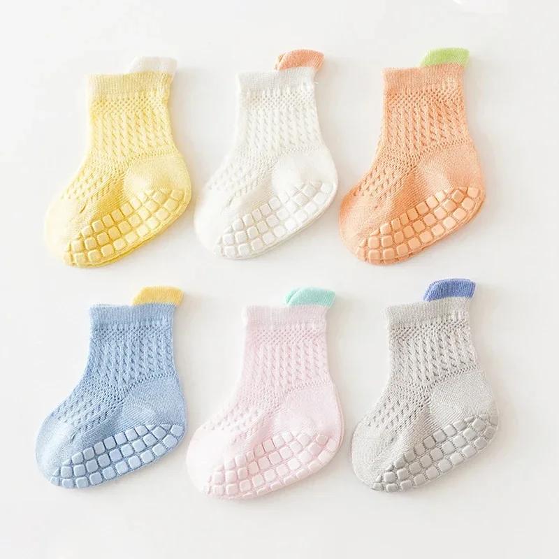 3pairs/lot 6 Colored Of Net Eye Non-slip Baby Girl Sock Hollow-out Breathable Thin Infant Girl Cotton Socks Children's Socks Kit
