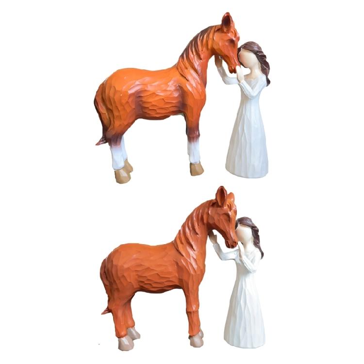 Equestrian Themed Statue Girl Embraces Horse Resin Craft Sculpture Collectible Ornament Home Accent for Horse Lover