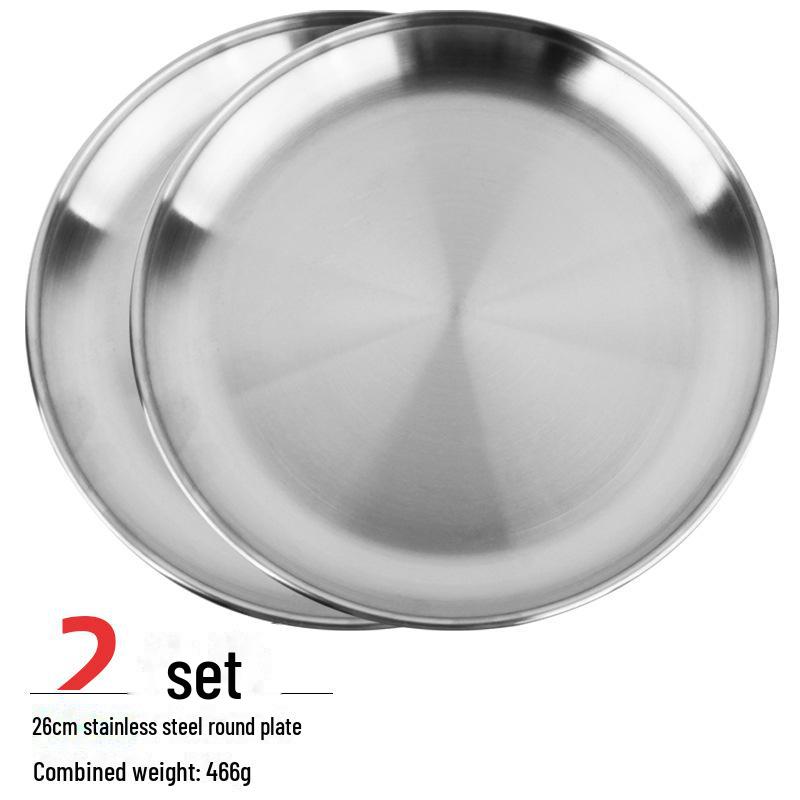 Durable Stainless Steel 5-Piece Round Plate Set: Dinner, Fruit, Picnic, BBQ, Heat-Resistant