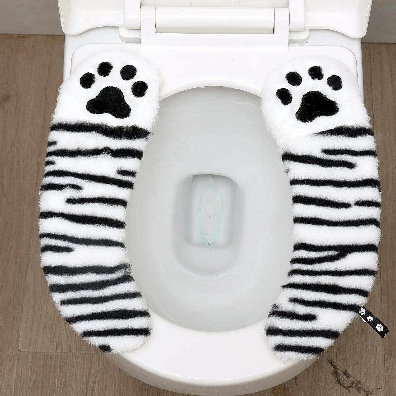 

Universal Toilet Seat Cover Thickened Plush Warm with Carry Handle Reusable Winter Toilet Seat Cushion Toilet Lid Accessories черный белый