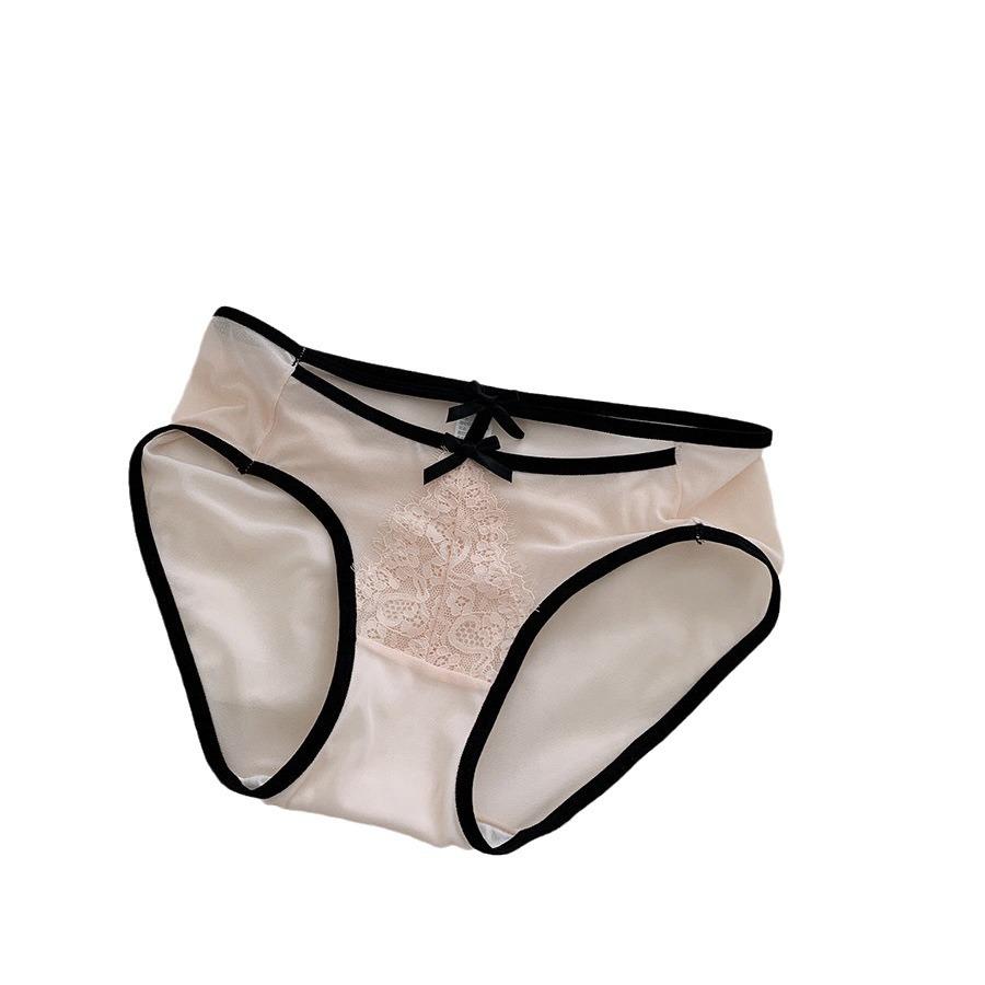 Sexy Lace Underwear Women Briefs Solid Female Knickers Thin Bow Hollow Out Low Waist Bikini Panties