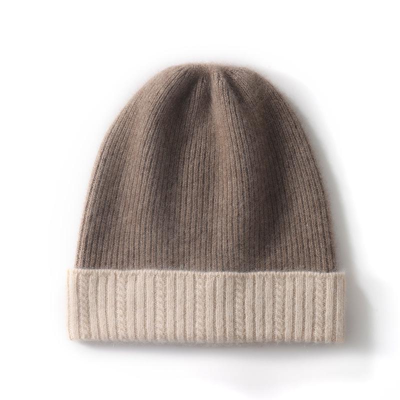 Women's Color Block Cashmere Knit Hat - Warm, Thick, Ear Protection for Outdoors