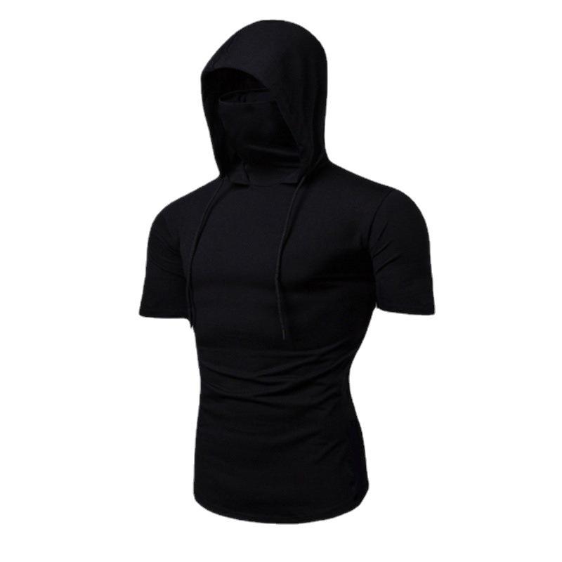 2023 Summer Men's Fashion Ninja Hooded Elastic T-Shirt with Mask