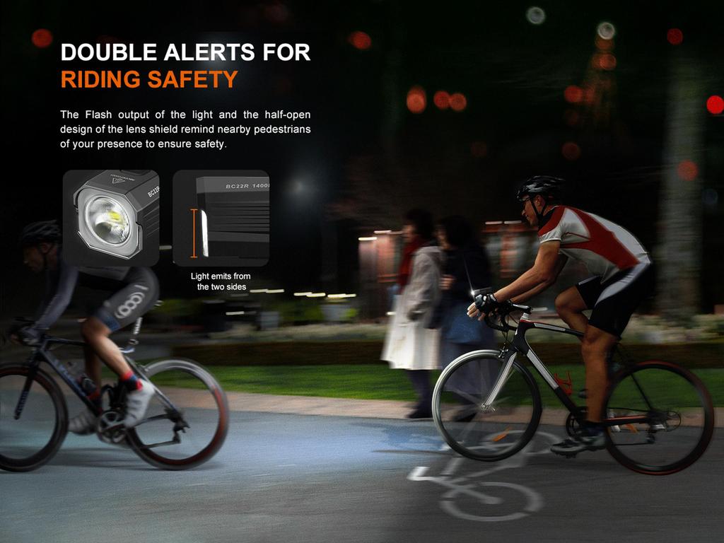 Fenix BC22R Rechargeable Front Cycle Light 1400 Lumens 156m Up To 41 Hours Bright White White Two Mounting Options IP66 Commuter/Off-Road