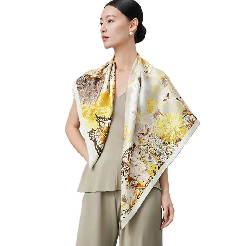 Shanghai Story 100% Mulberry Silk Printed Large Square Scarf 100x100 cm