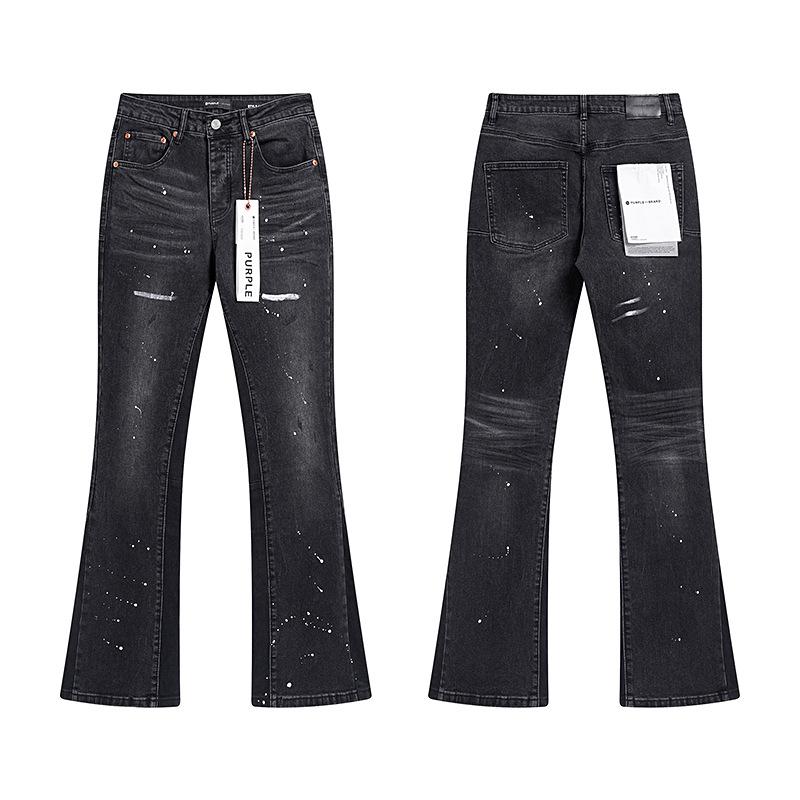 Purple Brand Ink Printing Meichao High Street Retro Ripped Casual Trend Denim Horn Pants Small Feet