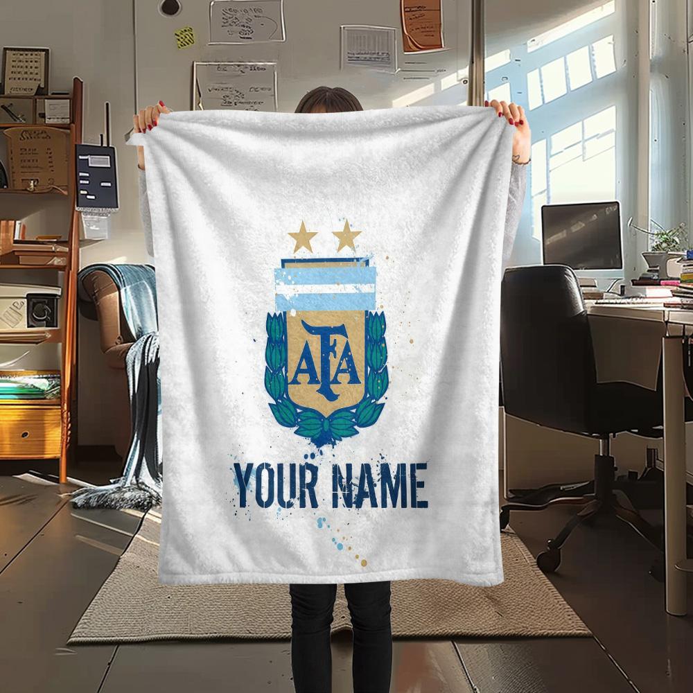 Custom Name Argentina Football Association Flannel Blanket, High Quality Comfortable for All Seasons, Home Decor, Warmth and Comfort