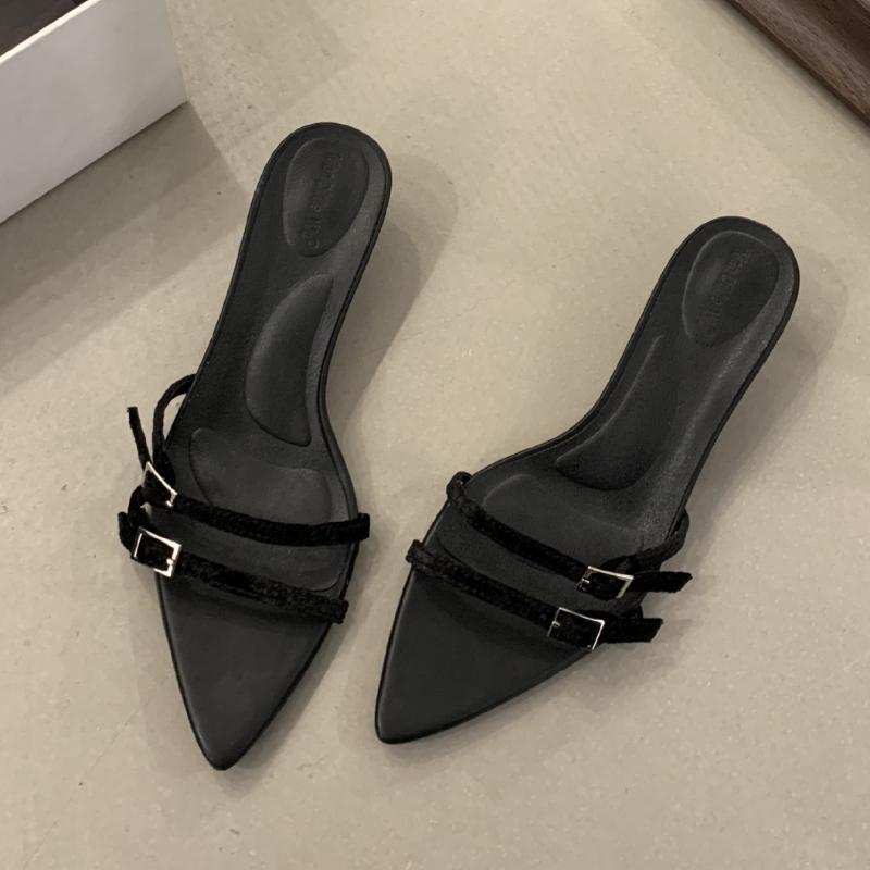 Summer Belt Buckle Design Ladies Low Heel Sandals Sexy Pointed Toe Narrow Strap Slippers Fashion Pumps for Women Zapatos Mujer