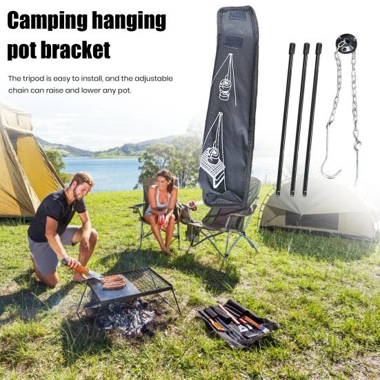 Camping Tripod Cooking Trivet Set with Adjustable Hanging Chain Duty Aluminum Alloy Pot Bracket with Portable Storage Bag Rust-Proof Stand
