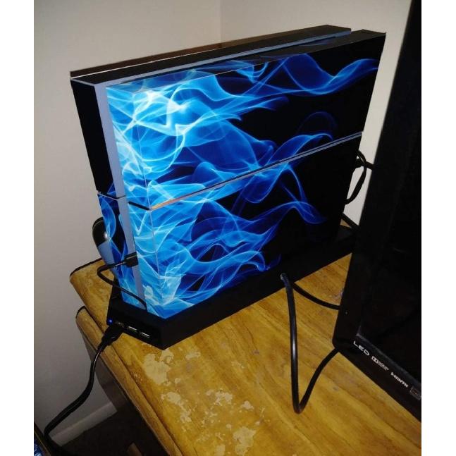 Ps4 Slim Stickers Full Body Vinyl Skin Decal Cover for PlayStation 4 Console Controllers (with 4pcs Led Lightbar Stickers) (Blue fire) (PS4 Console