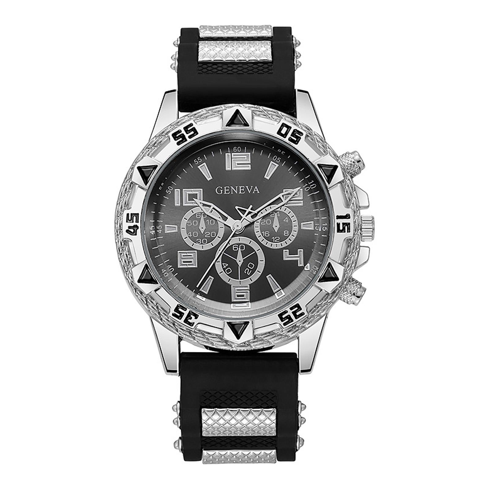 Men Quartz-Watch With Silicone Band And Alloy Case For Business Casual Daily Use silver black чёрный