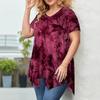 Women's V Neck Short Sleeve Tie Dye Print Loose Fit T-shirt with Asymmetrical Hem in Multi Colors