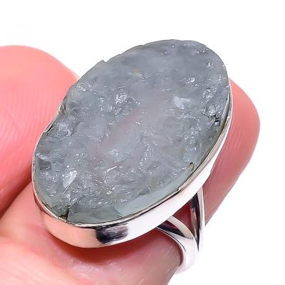 Natural Aquamarine Rough Gemstone 925 Sterling Silver Jewelry Ring Size 6.5 W7m50