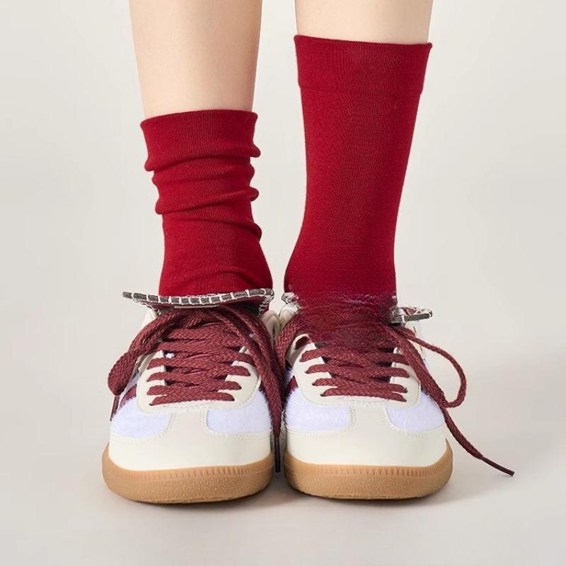 Female Spring and Autumn Pure Cotton Deodorant Boneless Moon Son Tube Stack Socks