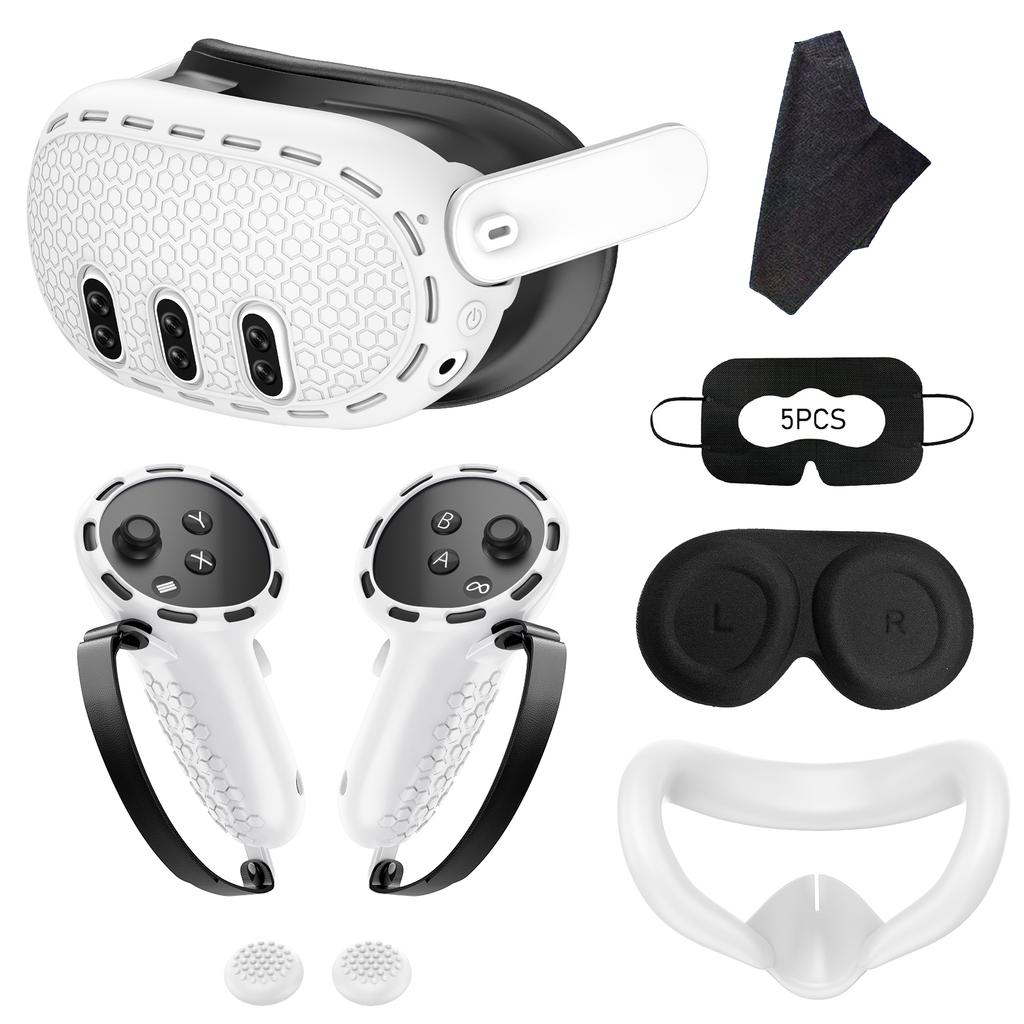 For Quest 3 Compatible Seven-Piece Set Protective Silicone Rubber Case with Handle and Face Covers Custom Logo Game Accessories