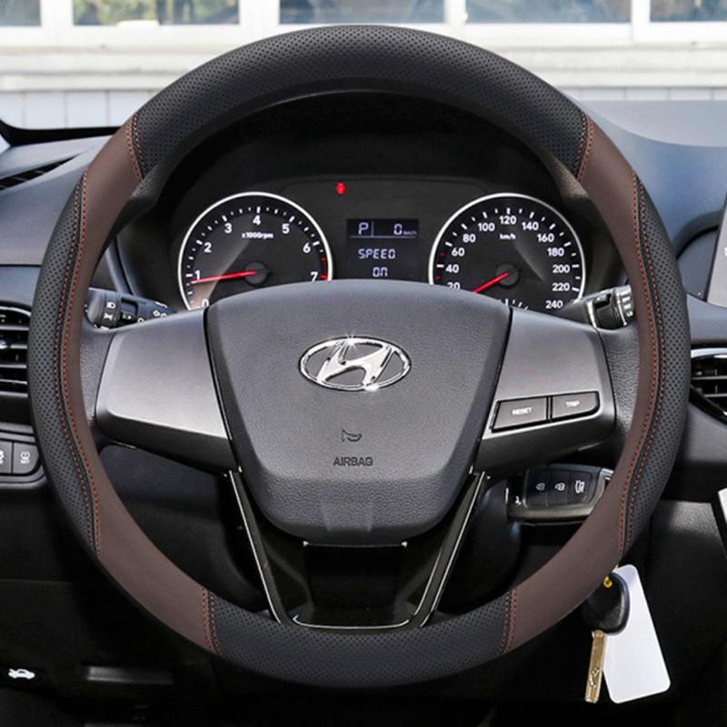 Ultra-Thin Genuine Leather Steering Wheel Cover Hyundai Elantra 2012-2015 Sport Style Universal Fit 38cm Diameter