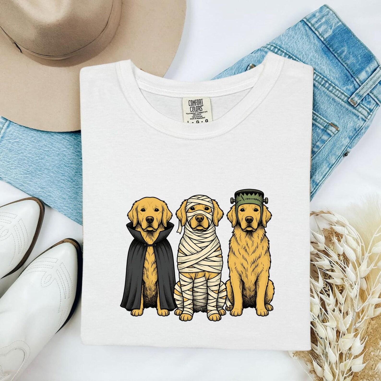 Golden Retriever Costume Shirt Halloween Animal Gift Women Classic Tee Dog Costume T-Shirt Halloween Fan Canine Graphic Dog Illustration 2XL