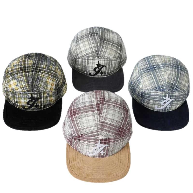 Big head circumference plaid color matching embroidery baseball cap for men and women couples fashion niche versatile flat brim cap