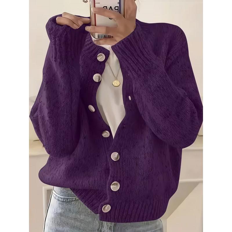 Womens Knit Cardigan Sweater Short Loose Fit Round Neck Single Button Front Fall Winter Casual Wear