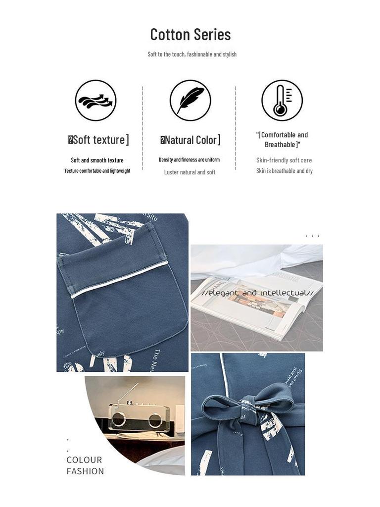 Herren Langarm Baumwoll Bademantel Pyjama Set - Frühling/Herbst Stil, Leichtgewicht, Übergröße