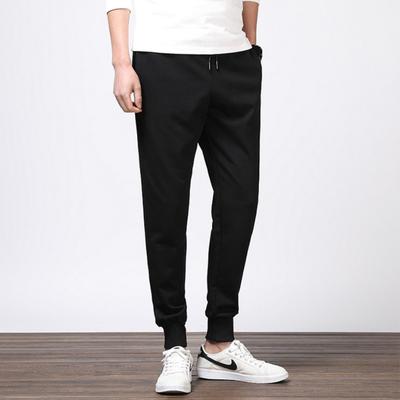 Casual Pants Men's Summer and Autumn Trend Small Feet Large Size Showing Height Loose Fat Solid Color Sports Tied Feet Nine-point Pants Versatile