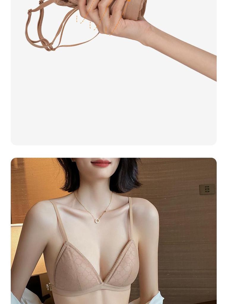 French Triangle Cup Lace Bra: Breathable, Wire-Free, Sexy Back Design for a Small Chest