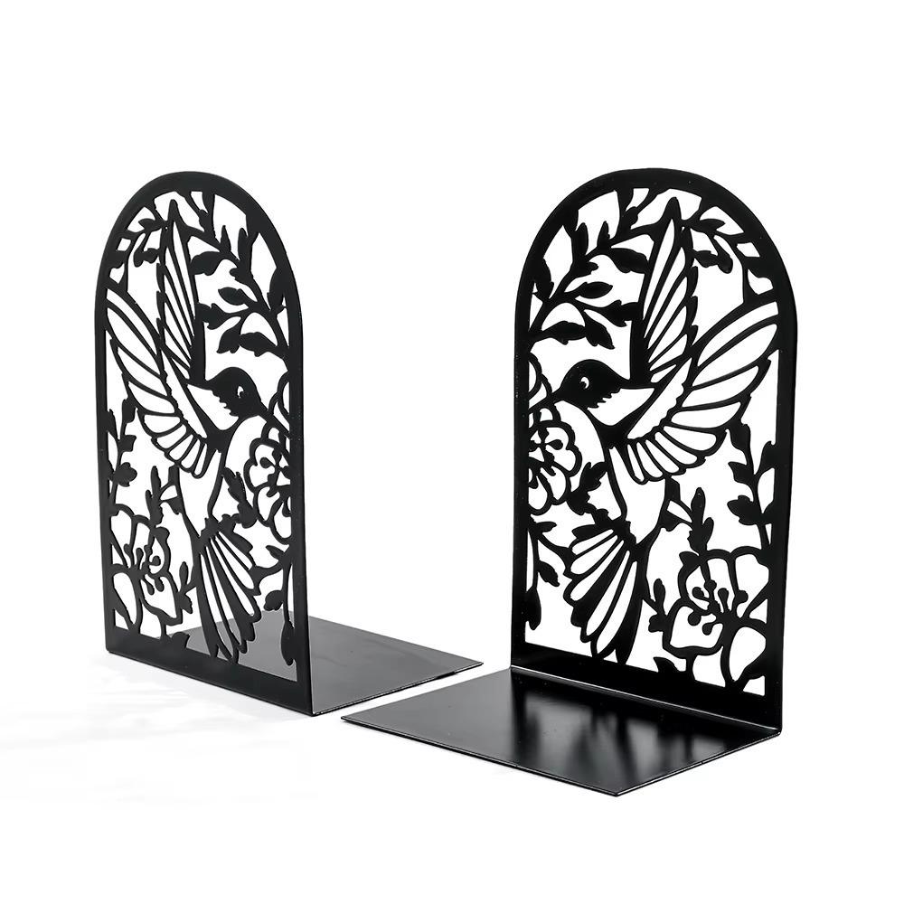 2pcs Swallows and Flowers Bookends Iron Book Support Exquisite Desktop Book Holder Office Supplies