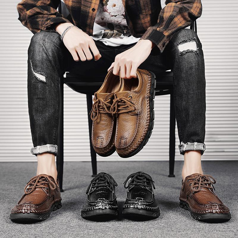 2025 Genuine Leather Mens Shoes Business Shoes Outdoor Mens Comfort Loafers Handmade Classic Non-slip Driving Walking Shoes
