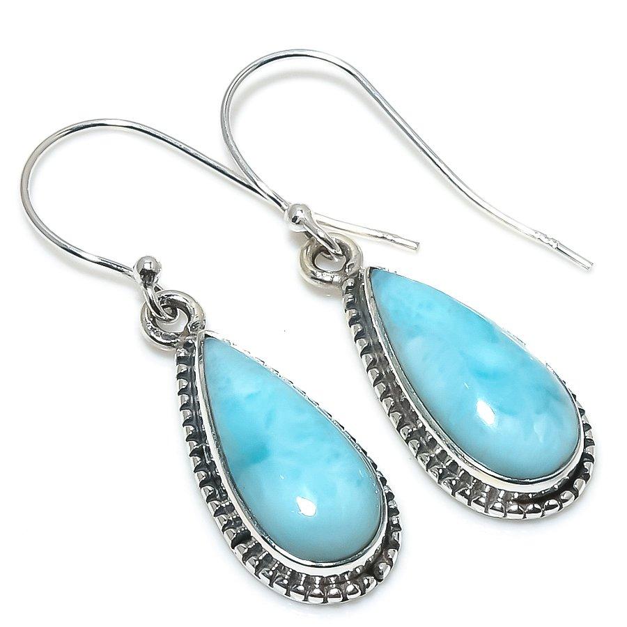 Natural Republic Larimar Edelstein Handgefertigt 925 Sterlingsilber Ohrring 1.50" A5b86