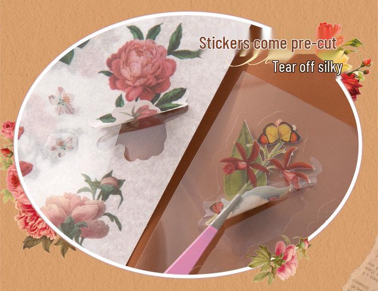 Retro Floral Imprint Greeting Journal Gift Box with English Stickers