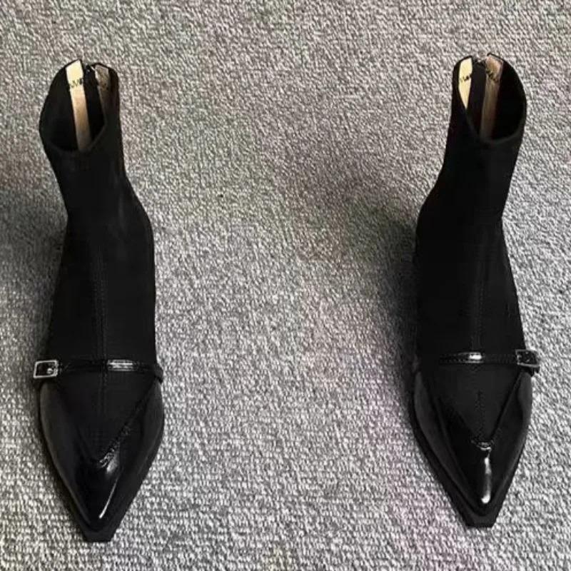 Autumn Women's Versatile Fashion Pointed Thick Heel Niche Design Suede Short Boots  2026  New Splicing Short Boots Plus Size