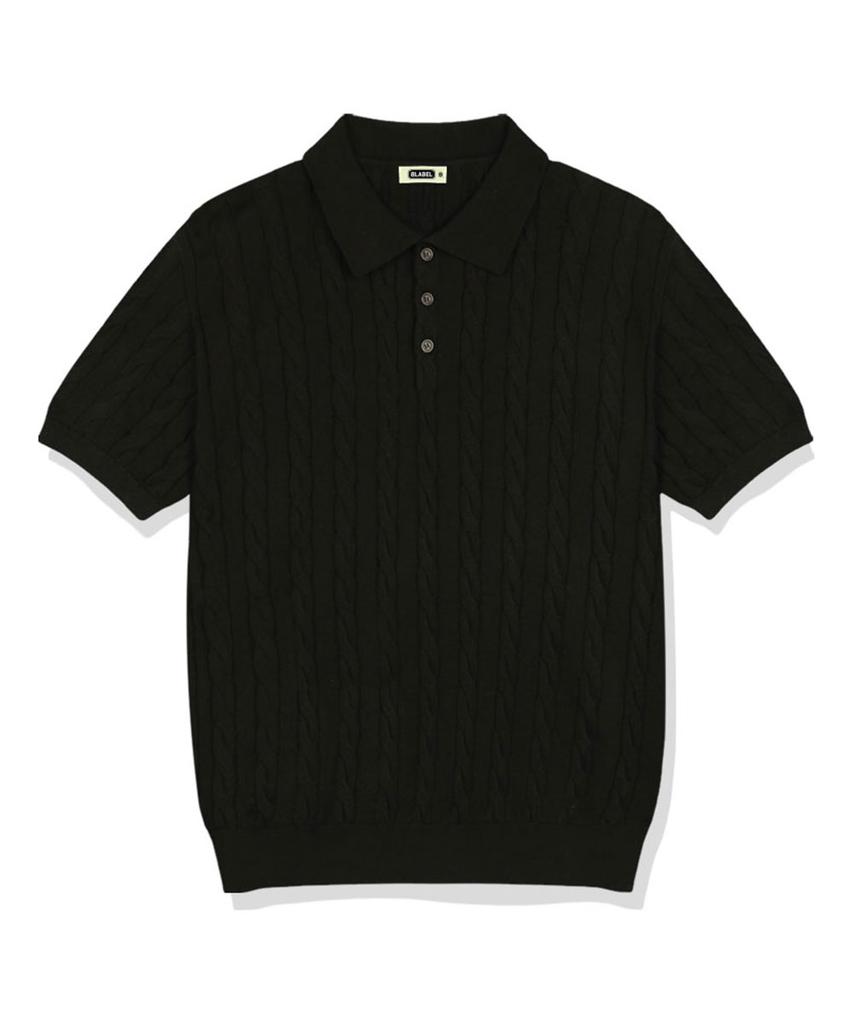 Beijiglabel Oinel Cable Button Collar Short-Sleeve Knit 4 Color [Blsk_1001]