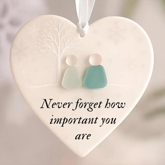 5Pcs Heart-Shaped Sea Glass Friendship Decor Timeless Friendship Heart Keepsake for Best Friends Ceramics Heart Ornament for Christmas Tree
