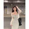 Light Gray Lace-up Neck Dress Summer Sexy Pure Desire Slim-fitting Waist Version Suspender Backless Long Dress