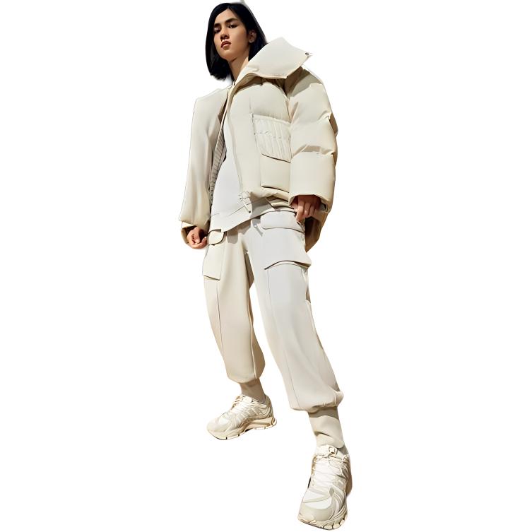 Li Ning X Jackie Chan Collaboration Kung Fu Series Solid Color Loose Fit Cuffed Sweatpants Men Bottoms Off-White AKLR997-3