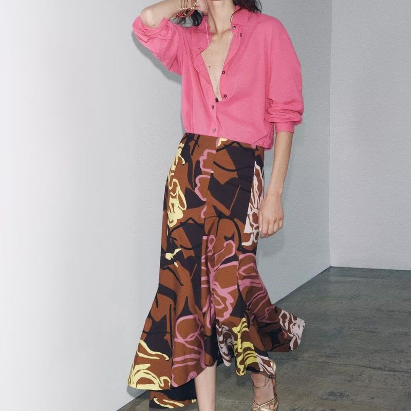 Zbzr Spring New Women Clothes Western Style Fashion Temperament Simple and Versatile Print Half-Length Skirts 3042137