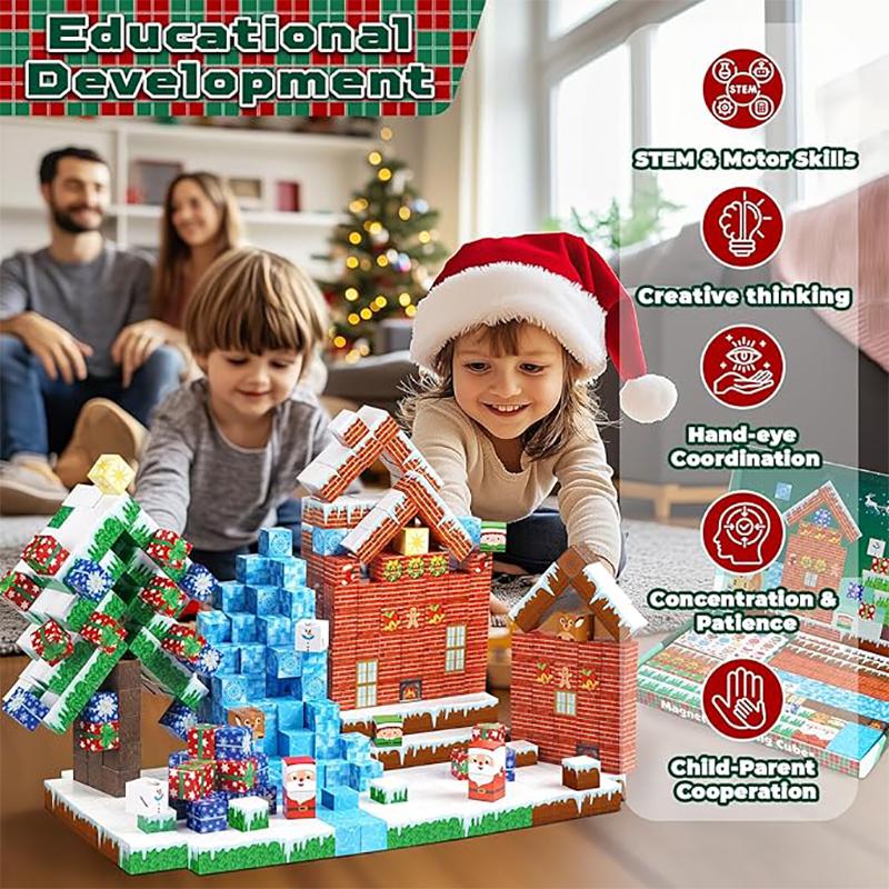 Non-Toxic Build Your Christmas World Magnetic Cube Magnet Stone Building Blocks Kids Gift Puzzle Children Toy Magnetic Assemble The Model