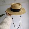 Chain Summer Straw Hat Pork Pie Hat Women Outdoor Vacation Sun Protection Beach Sun Hat Sombreros Para Mujer