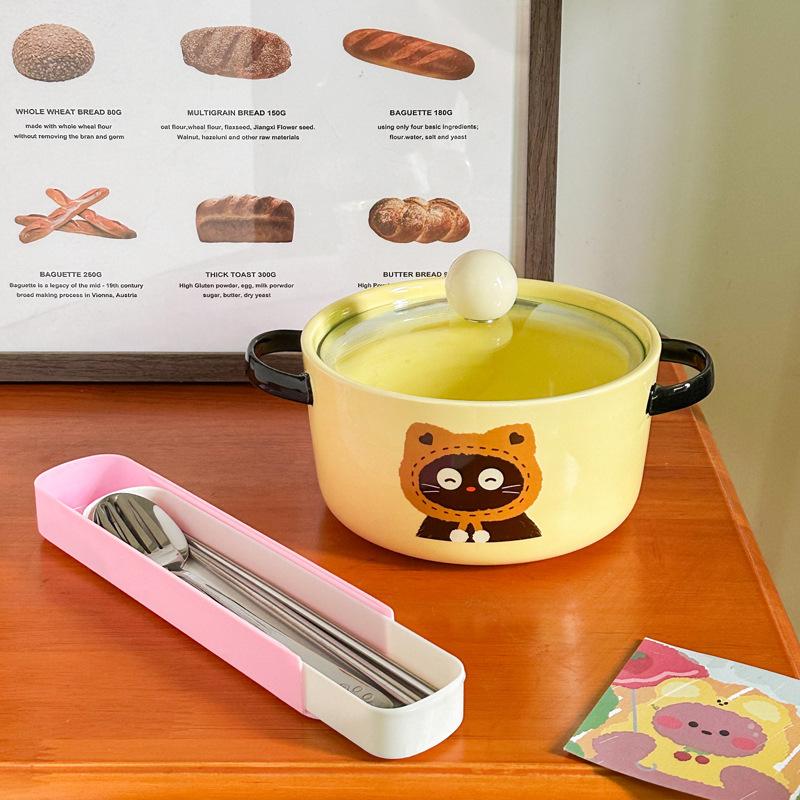 Cute cat ceramic instant noodle bowl with lid student dormitory instant noodle bowl large capacity snail powder personal special bowl