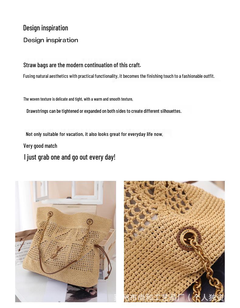 Borsa a Spalla in Paglia di PP Intrecciata a Mano di Grande Capacità - Alla Moda e Versatile per il Pendolarismo o le Vacanze