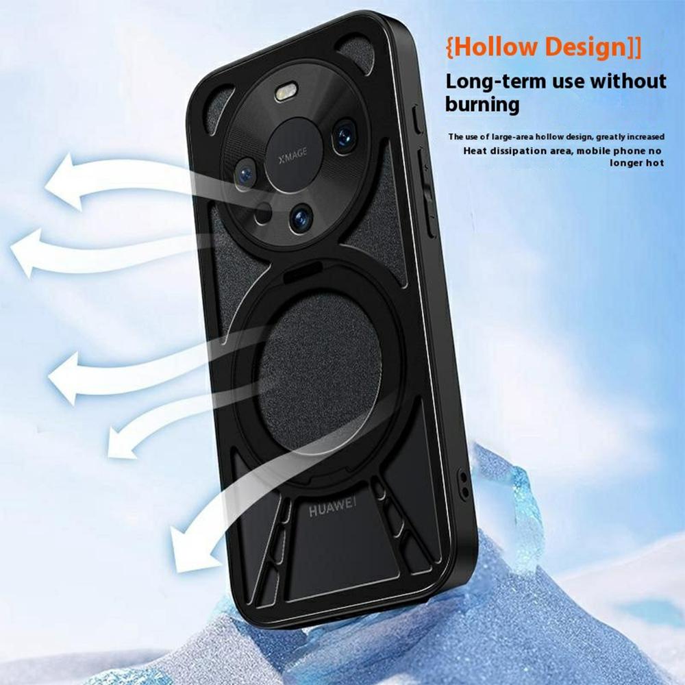 For Huawei Mate 60 Case Magnetic Kickstand Hollow Heat Dissipation Silicone+PC+Metal Bumper Phone Cover