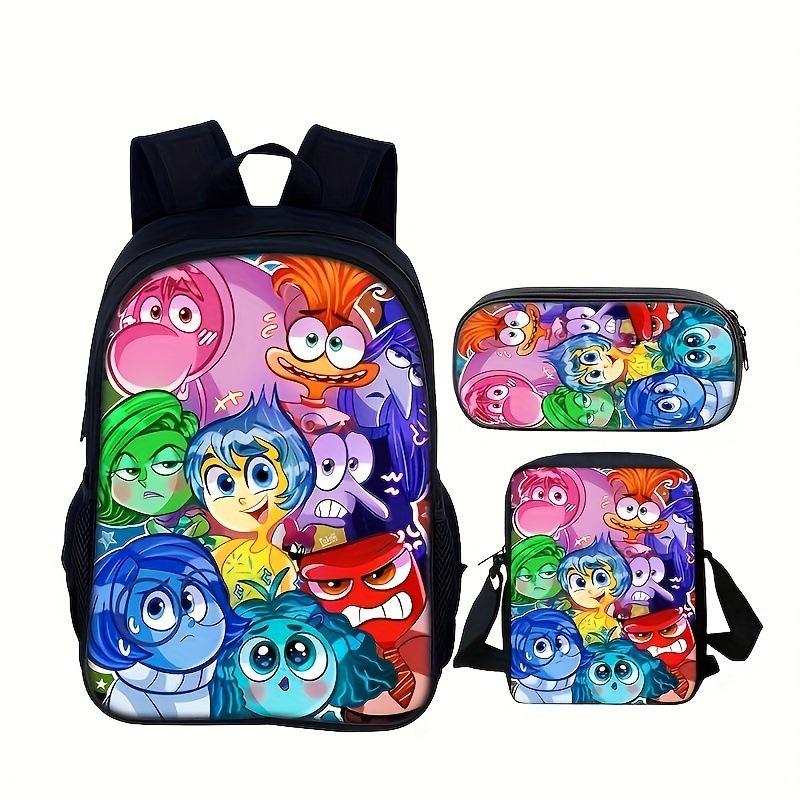 Inside Out 2 Servizio Segreto della Mente 2 Zaino Scolastico Studente Poliestere Monostrato Astuccio Borsa a Tracolla Set da Tre Pezzi
