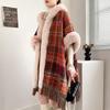 Winter Warm Faux Fur Collar Shawl Ethnic Style Striped Cardigan Tassel Shawl Artificial Wool Plush Knitting Wraps