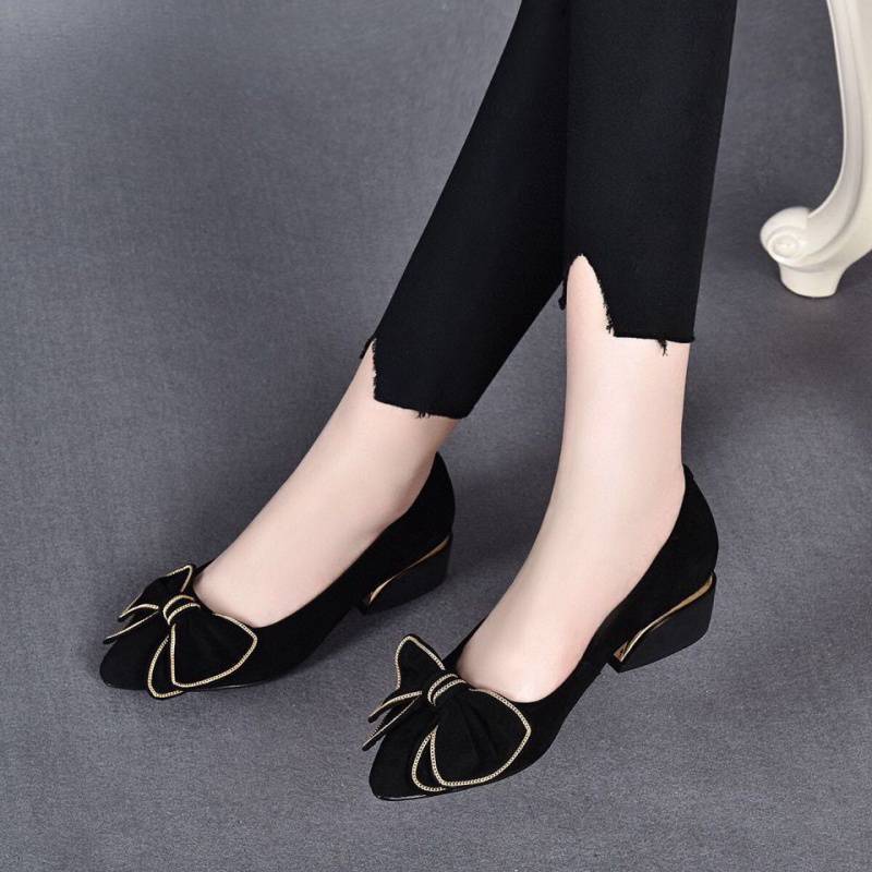 Soft leather thick heel single shoes women's spring and autumn new summer shallow mouth flat bottom women's shoes versatile matte soft surface medium