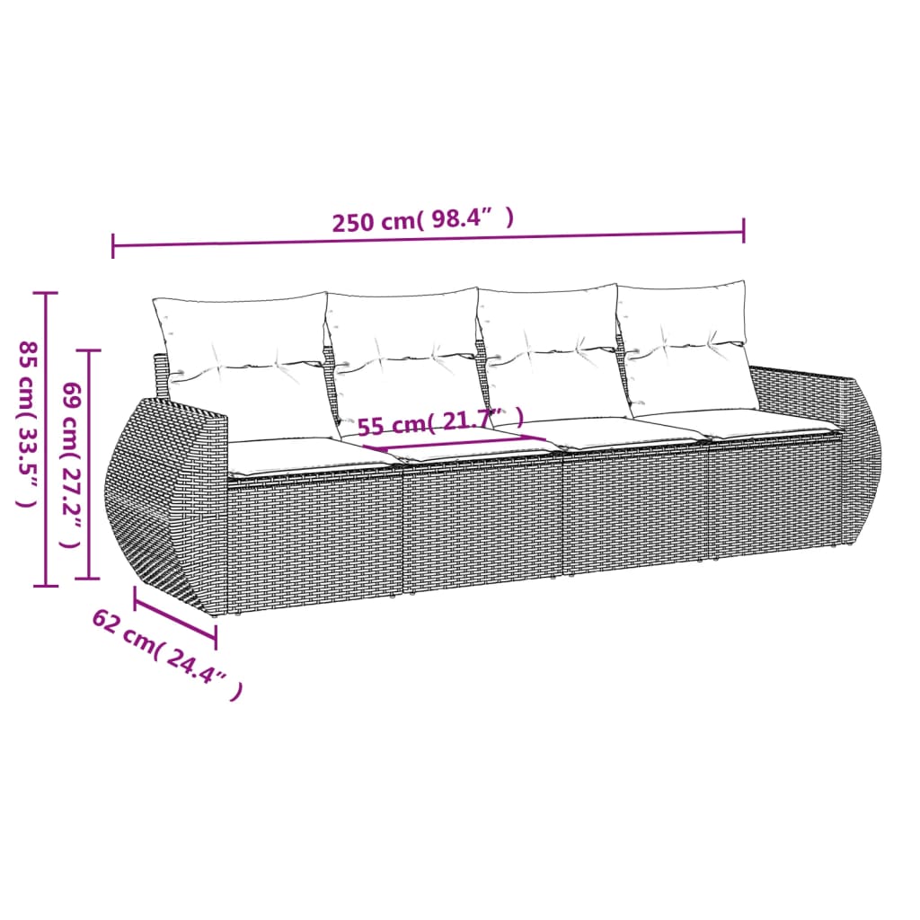 Vidaxl 4-Cz. Garden Lounge Set, Cushions, Black PE Rattan