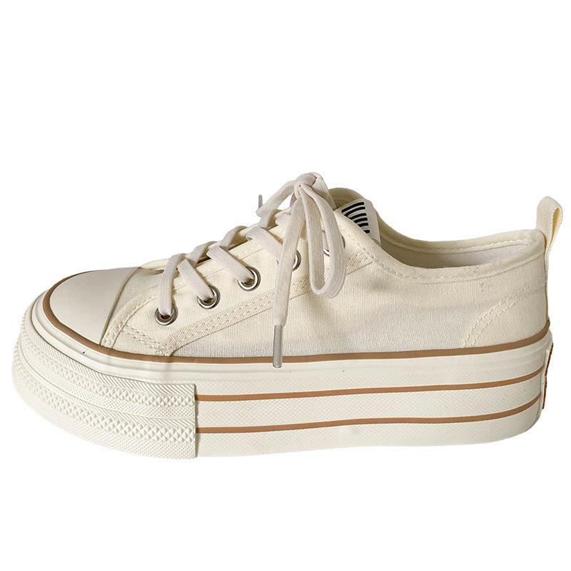 H1323 Gummiband/zwei Schnürsenkel, beliebte Canvas-Schuhe mit dicker Sohle, Damen-Schuhe mit runder Spitze, vielseitige und dünne Board-Schuhe