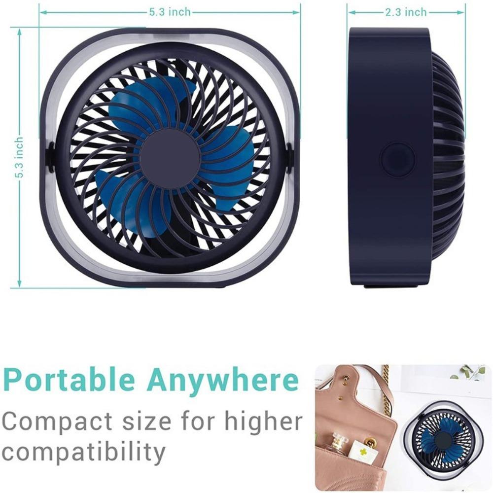Portable Mini USB Battery Operated Table Fan 3 Speeds Quiet Powerful Desktop Fan for Home Office Car Outdoor Use