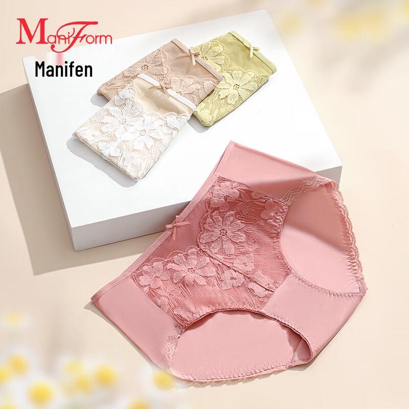 Manni Fen Women's Seamless Lace Mid-Low Rise Breathable Cotton Briefs